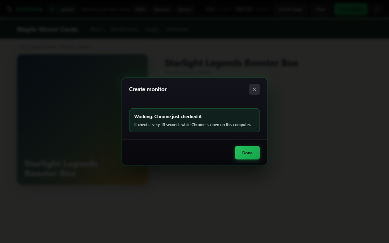 The dialog after saving, reading Working. Chrome just checked it